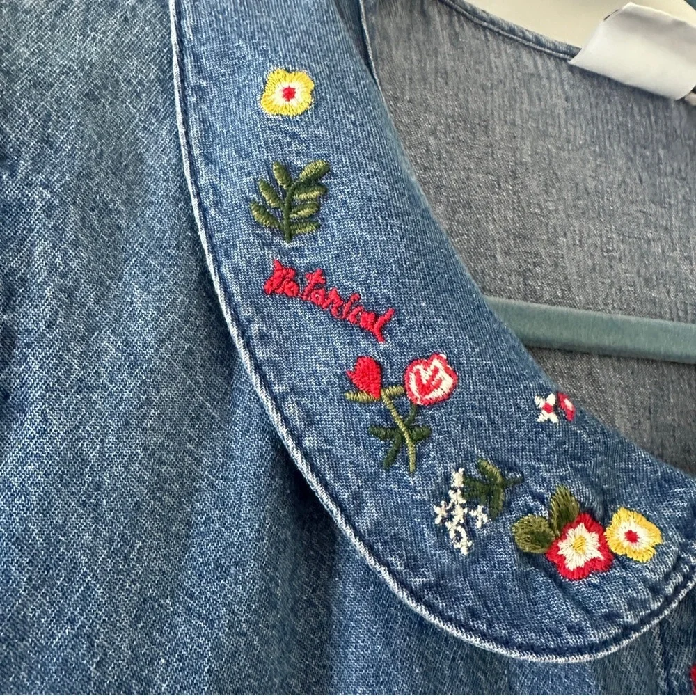 Vintage Bobbie Brooks Blue Denim Floral Embroidered Dress Women’s Size Medium - Picture 15 of 16